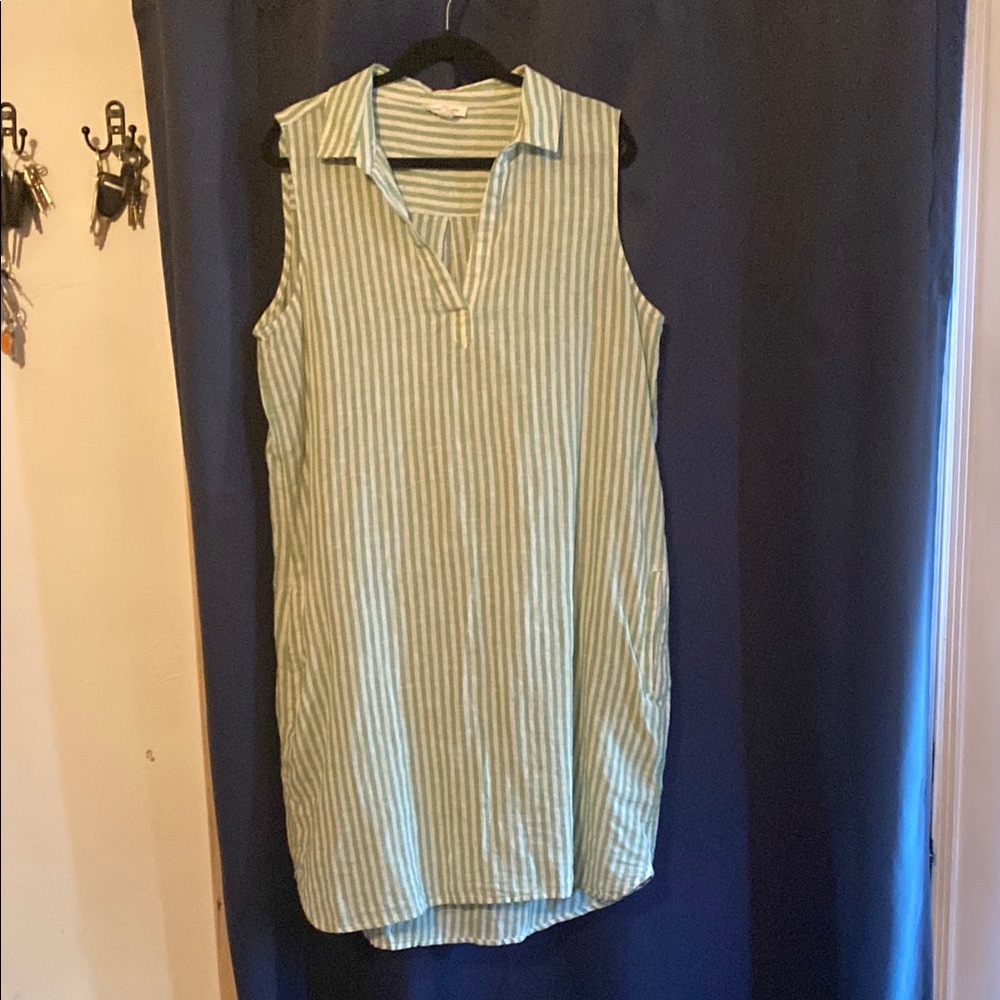 Beachlunchlounge Cream and Green Sleeveless Polo Midi Dress